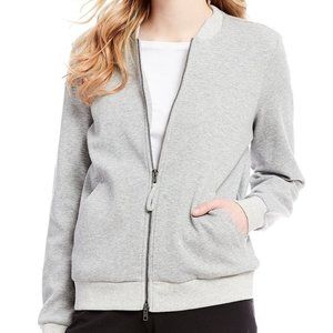 Eileen Fisher Organic Cotton Knit 2-way Zip Gray Bomber Jacket Size Medium